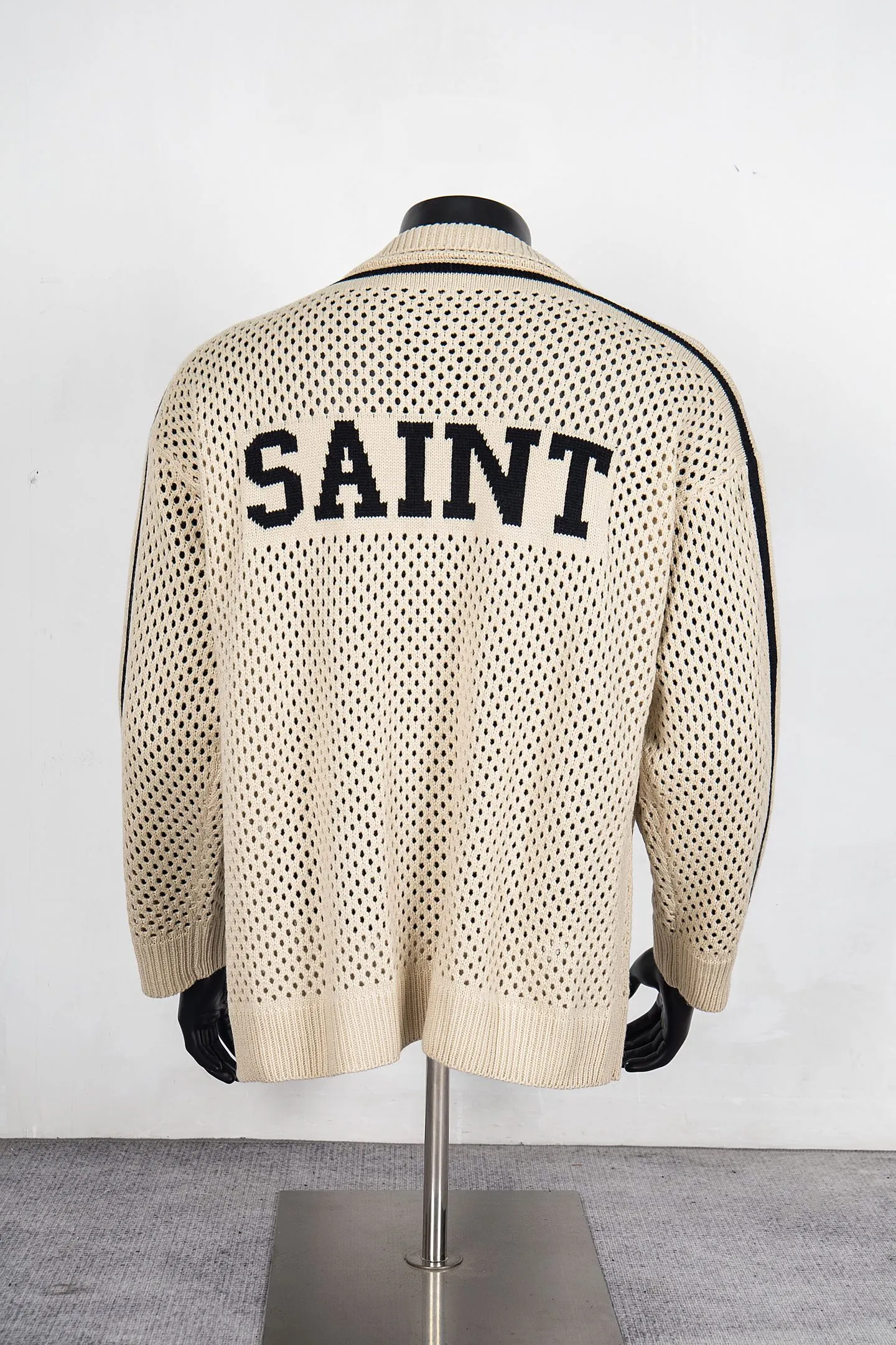 Model No. S02# saint knitted sweater hollow letter printed zipper jacket Color: black apricot Size: SMLXL P210
